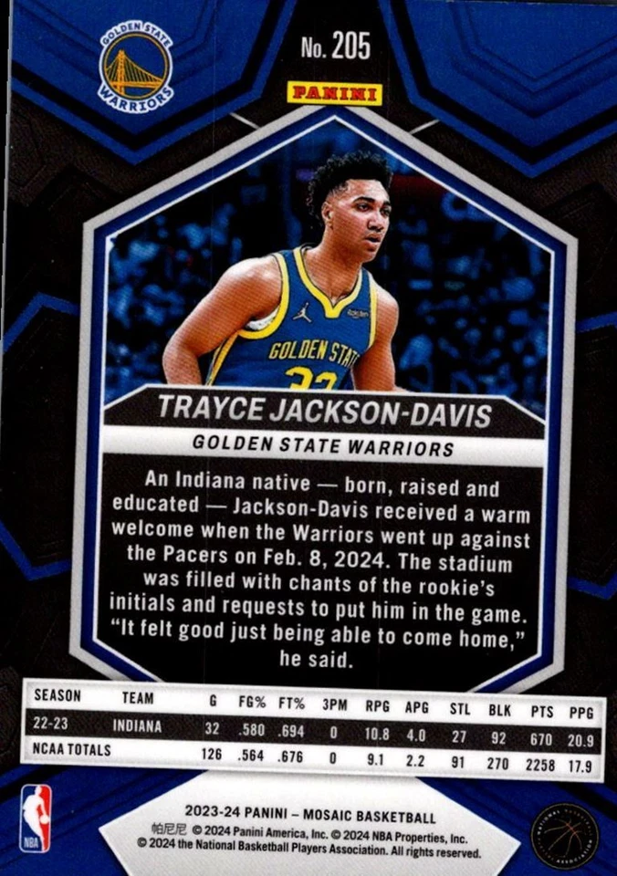 2023-24 Panini Mosaic Reactive Blue Trayce Jackson-Davis Golden State Warriors - Image 2 of 2