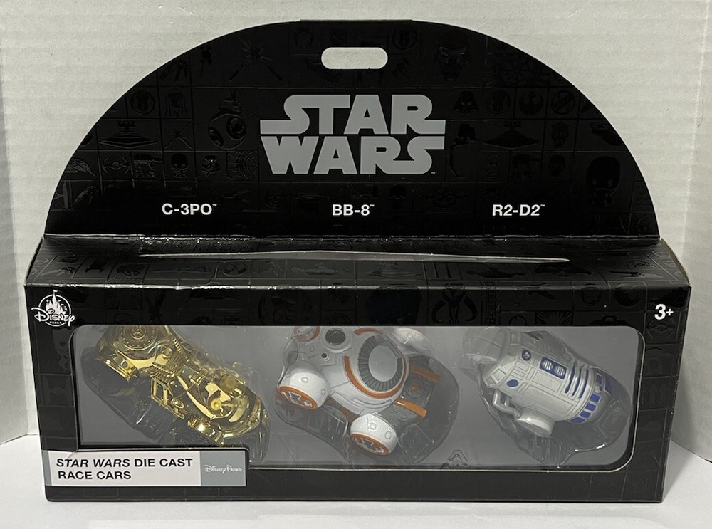 Disney Parks Star Wars Die Cast Race Cars C3-PO BB-8 & R2-D2 New Sealed