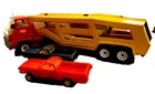Vintage 1970's  Tonka  Car Carrier Hauler w/ 2 Cars   Pressed Steel