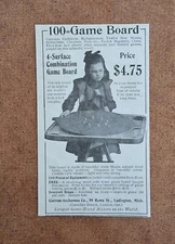 Antique Toy - 100 Combination Game Board - Carrom-Archarena Co. - 1903 Art AD