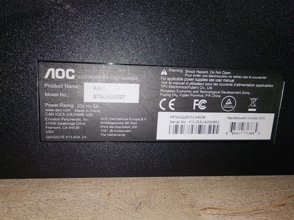 AOC AG271QG 27" 16:9 G-Sync IPS LCD Gaming Monitor - Black - Image 3 of 4