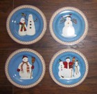 Set of 4 Debbie Mumm SNOWMAN Salad / Dessert Plates Sakura Stoneware 8.25” d — photo 1