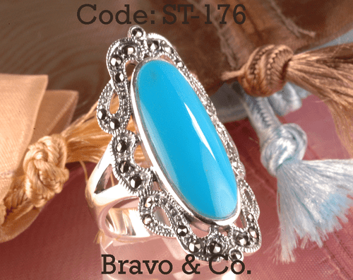 Anillo para mujer Marcasita y turquesa finamente hecho plata esterlina sólida ST-176 - Imagen 3 de 3