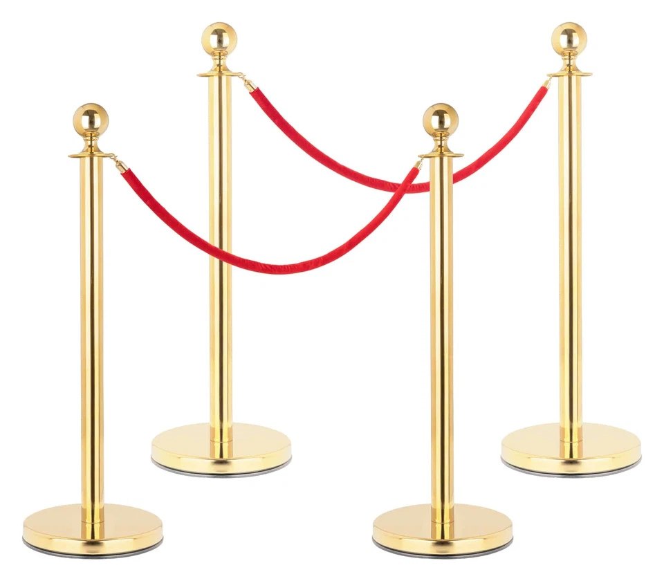 STAGECAPTAIN 4x Transenne Separacode Paletti di Delimitazione in Acciaio Oro con Corde Rosso