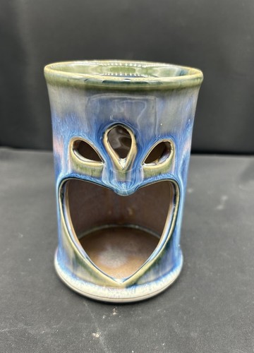 Green Pink Blue Drip Heart Art Pottery Wax Warmer Candle Holder Whimsy Boho 5"