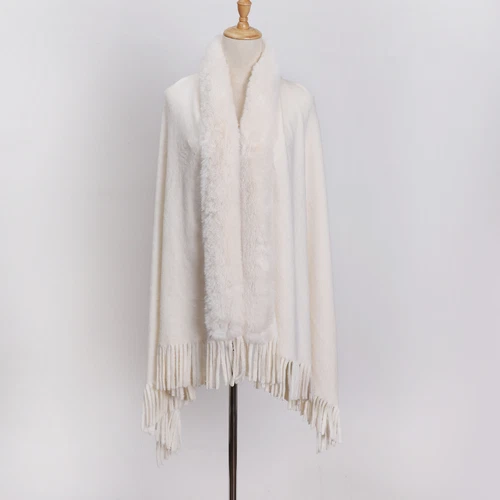 Abrigo Capa Cálido Para Mujer Cuello Piel Sintética Prendas para el torso Chal Borla Poncho Capa Chaqueta - Imagen 6 de 35