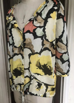 TRUE VINTAGE 90S CLEMENTS RIBEIRO DESIGNER SIZE MEDIUM BLUSE FLORAL MULTI FRILL