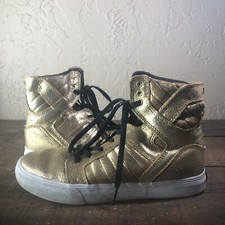 SUPRA MUSKA 001 Gold High Top Skateboarding Shoes Youth Kid's Size 5 Youth