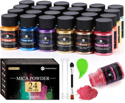 Mica Powder，24 Colors - 10g/Bottle of Natural Pigment Powder for Epoxy Resin，Soa