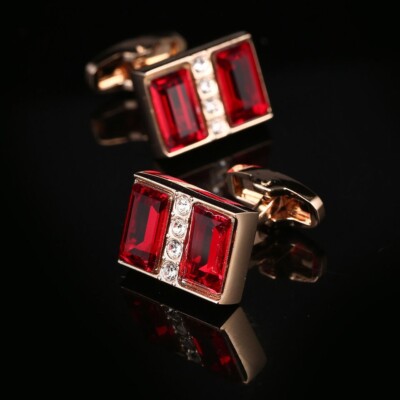 2Ct Emerald Cut Lab Created Ruby Men Shirt Cufflinks 14K Rose Gold Plated Silver