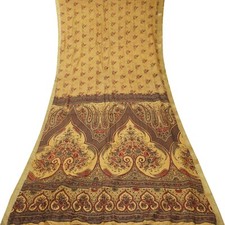 Vintage Orange Sarees 100 Pure Silk Printed Zari Border Sari 6YD Craft Fabric