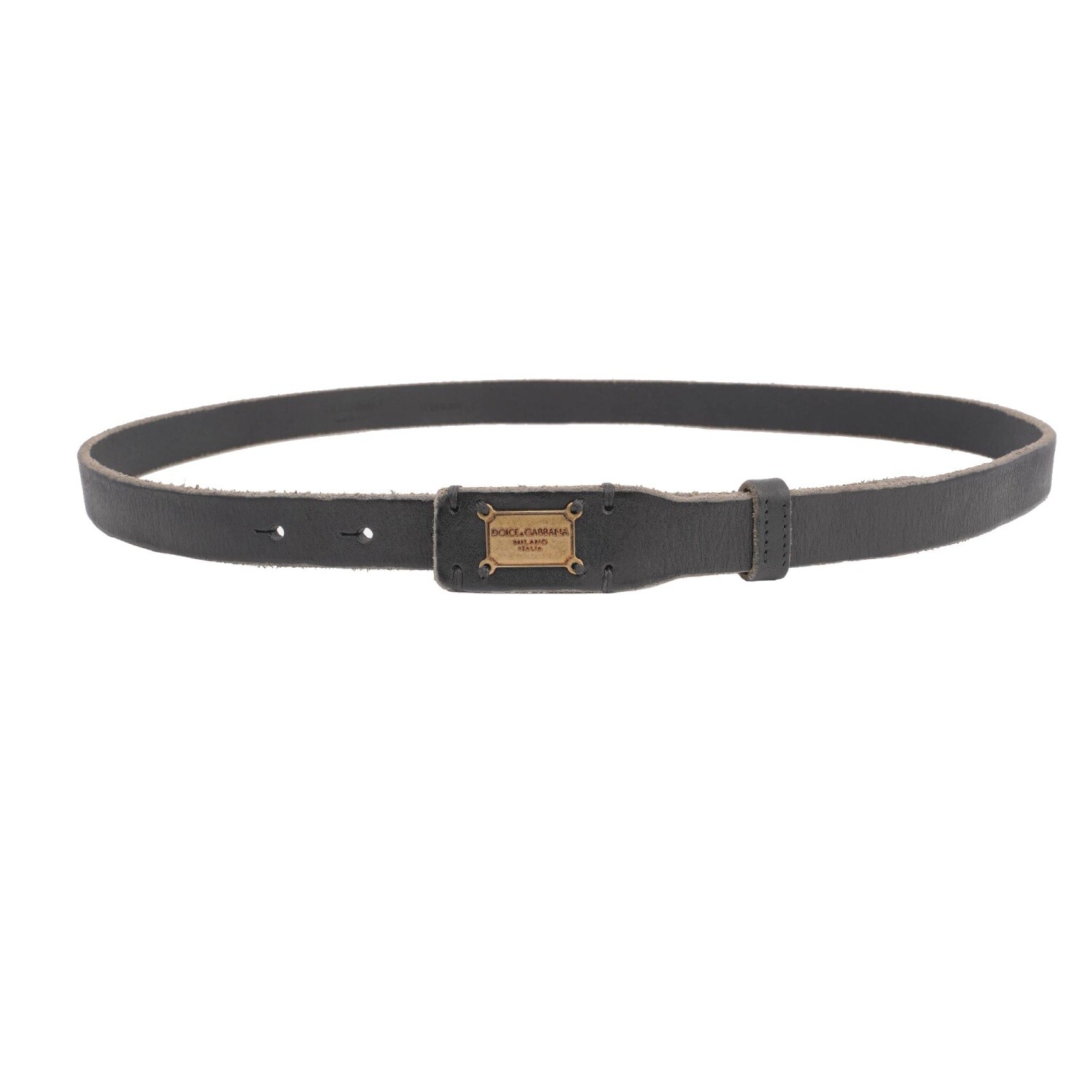 DOLCE & GABBANA DG Metal Logo Plate Buckle Leather Belt Black 95 38