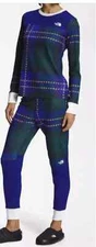 The North Face Women's Waffle Blue/Green Plaid Baselayer Pajama Set NWT XXL