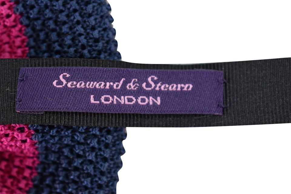 Pajarita tejida 100 % seda Seaward & Stearn nueva con etiquetas hecha en Italia en azul marino y rosa intenso Foto 2 de 4