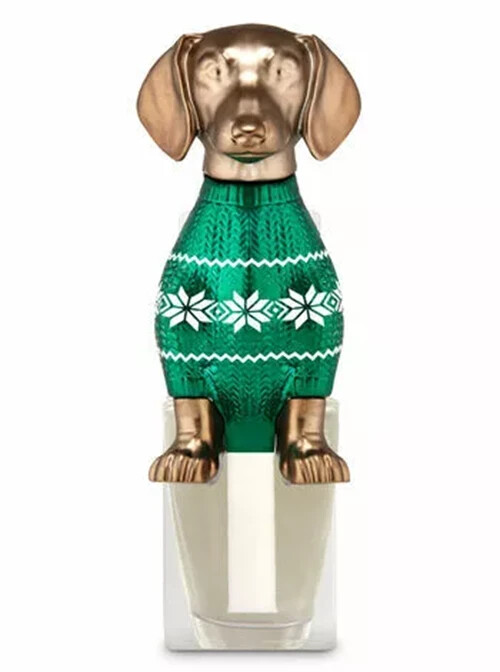 Bath & Body Works Bronze Dachshund Dog Snow Christmas SWEATER Wallflower Plug In-image