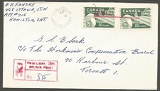 1964 Registered Cover 40c Paper CDS Hamilton Crown Point to Toronto Ontario