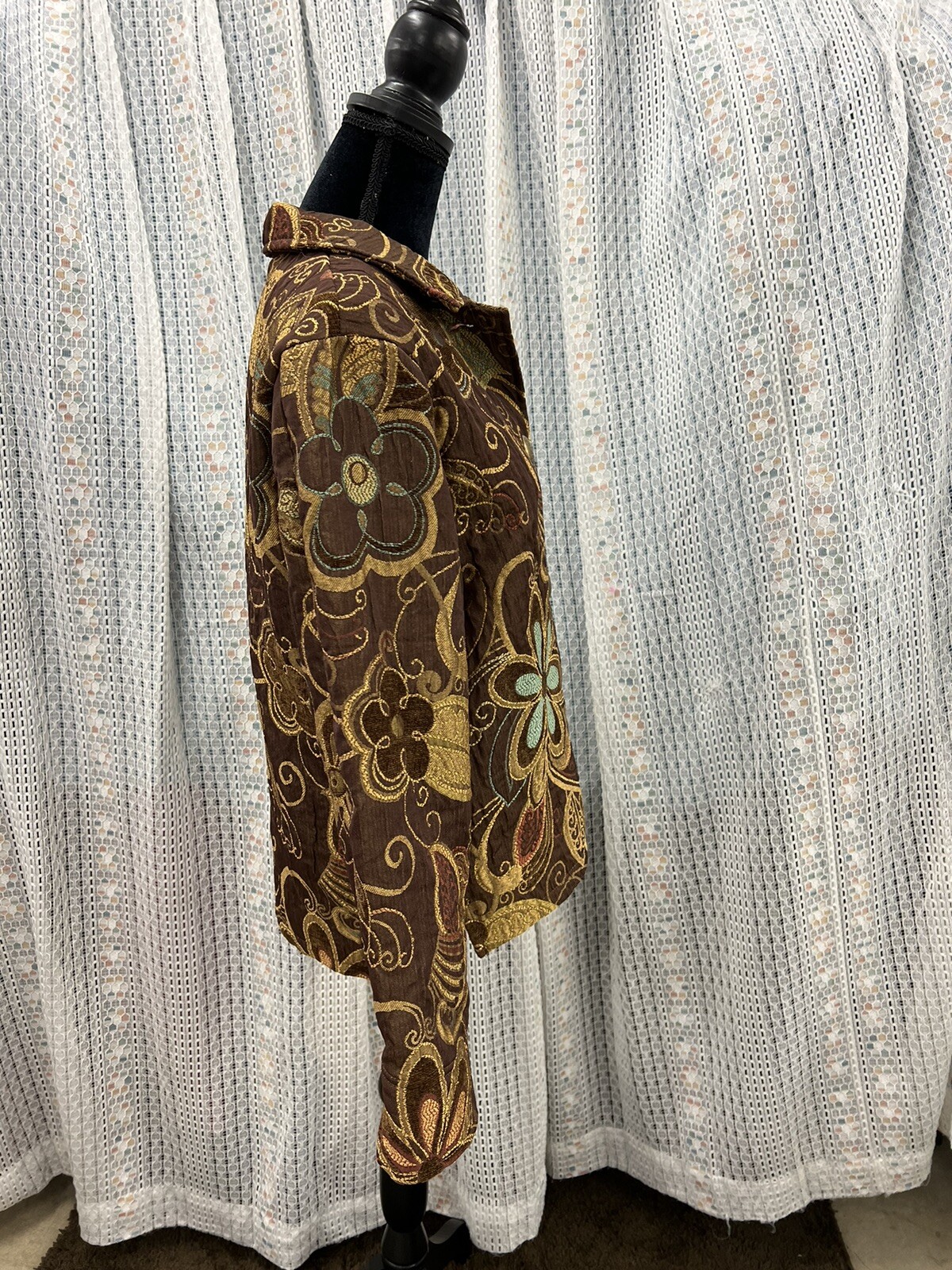 Pony Jacket Vintage Dipinto Cappotto Broccato Floreale Bottone Frontale Donna Taglia Large