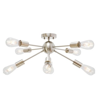 Contemporary 8 Light Sputnik Chandelier Brushed Nickel Semi Flush Mount Ceiling