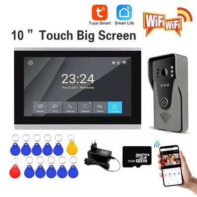 1080P 10 Inch Color Touch Screen WiFi Video Doorbell Smart APP Home Intercom Kit