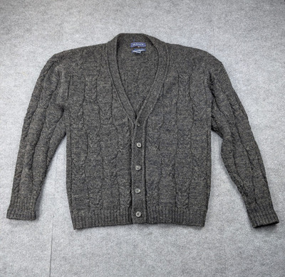 Gant Cable Knit Cardigan Mens Large Wool Sweater Gray Vintage Preppy Timeless