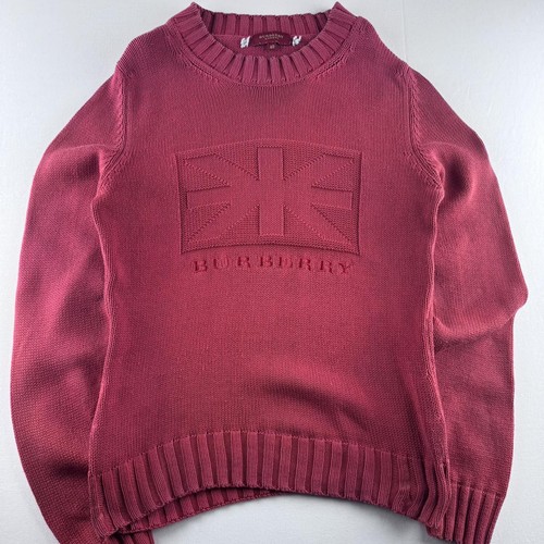 Stunning 2000s Burberry Embroidered Flag Knitted Jumper 10-12