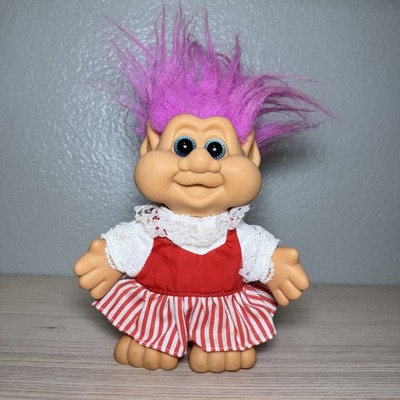 ITB Troll Vintage Pink Hair Blue Eyes w/ Red White Dress