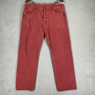 Levi's 501XX Men Jeans W36L28 Red Denim Straight Button Fly Cotton Logo Vintage