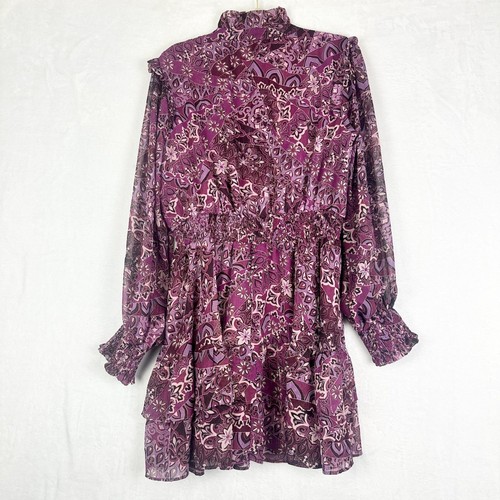 Avara Floral Dress Size XL Lurex Metallic Ruffle Tie Neck Tiered Boho Cottage - Picture 2 of 8