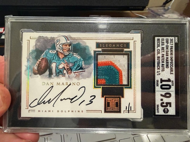 DAN MARINO 2017 Impeccable  1/1 On Card Auto, 3-Color GU Patch
