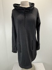 Athleta Cozy Karma Hooded Sweatshirt Dress Women  s L Grey Fleece Lined Pockets