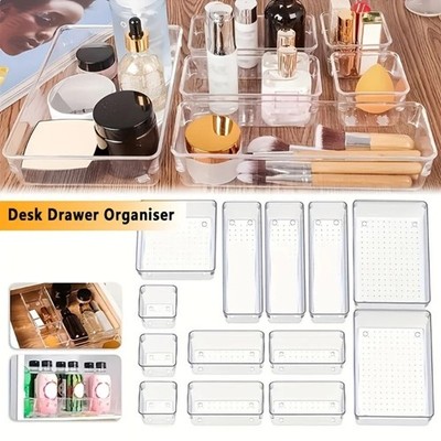Drawer Organiser Set Clear Drawer Storage Bins for Makeup Kitchen Utensils