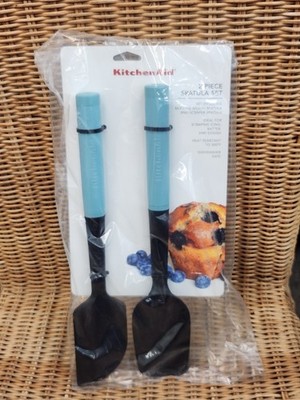 New KITCHENAID 2-Piece Spatula Set Blue Black Silicone Spoon & Scraper NIP
