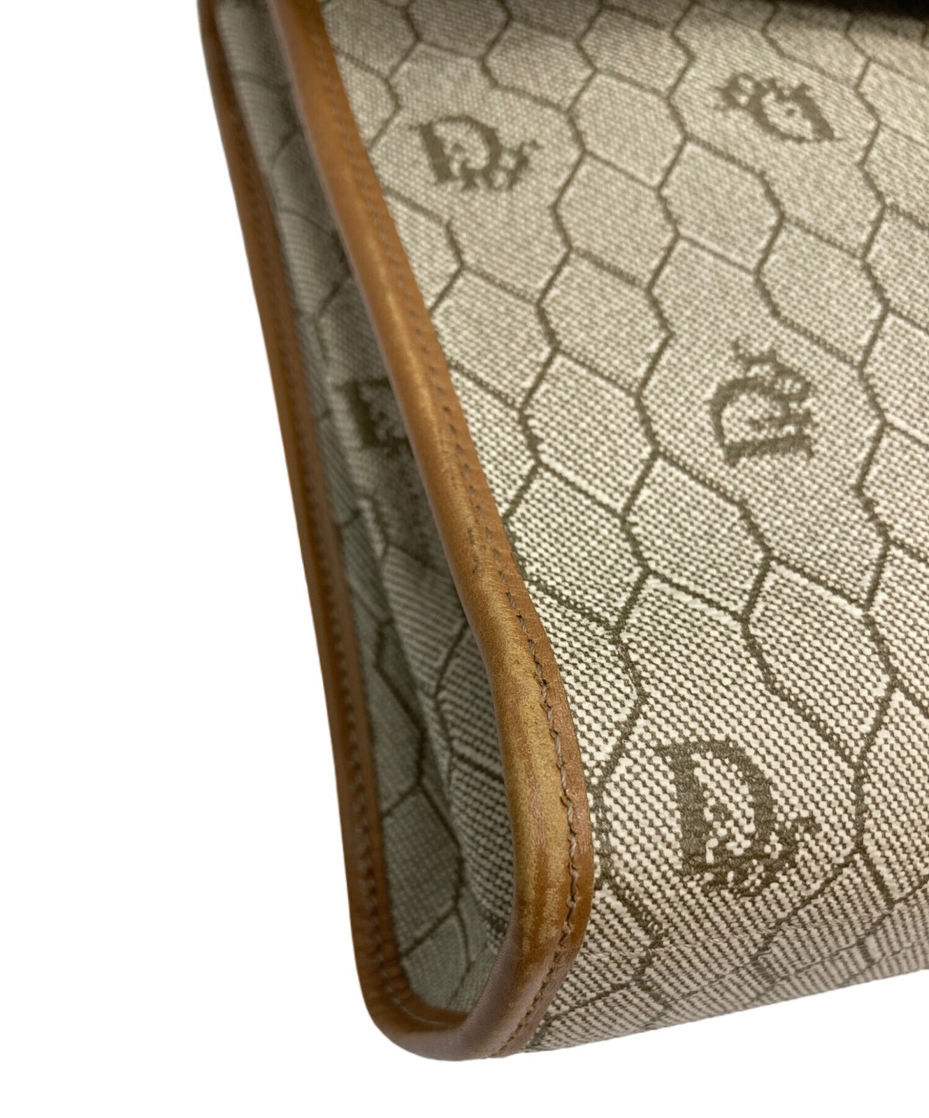 Christian Dior Hand Bag Tote Purse old Honeycomb Beige Brown Authentic thumbnail 5