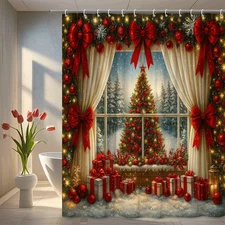 Festive Christmas Tree Shower Curtain - Holiday Home Decor