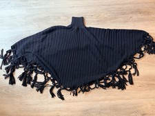 Peru Etnico 100 Baby Alpaca Women  s Black Poncho Shawl w/ SMALL HOLE SOLD AS IS