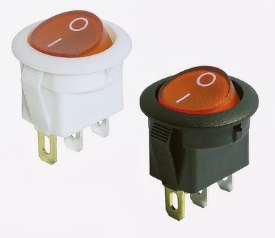 ETT Einbau Wippschalter Einbaumaß: 20mm-Ø, rote Wippe beleuchtet, 250V / 6,5A