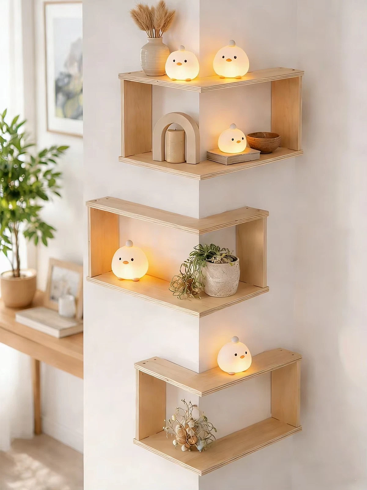 Corner Wall Mounted Floating Wooden Shelves