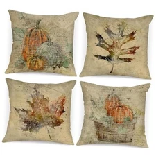 Fall 18x18 Throw Pillow Covers Set of 4, Watercolor 18" x 18" (Pack of 4)