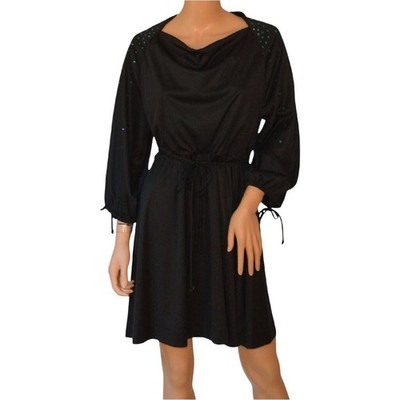 knee length dresses for ladies 70s Black Short Sleeve Mod Knit Dress – Better Dresses Vintage main image 0