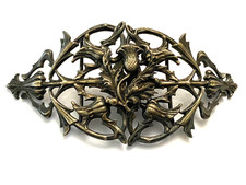 Ancienne et Grande Boucle de Ceinture en métal argenté Chardons Art Nouveau Déco