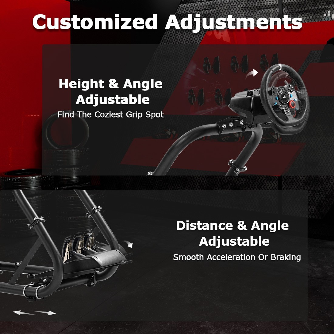 Zootopo Racing Sim Cockpit With Black Seat & Triple TV Stand Fits Thrustmaster