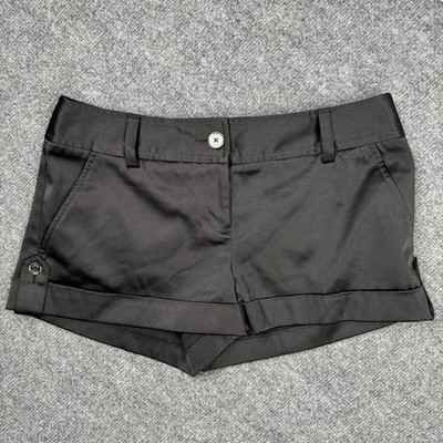EXPRESS Black Satin Cuffed Dress Shorts Women's Size 6 Shiny Career Party Retro