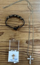 Religious Christian Crucifix Gothic Necklace, Small WWJD Bracelet & Cross Pin