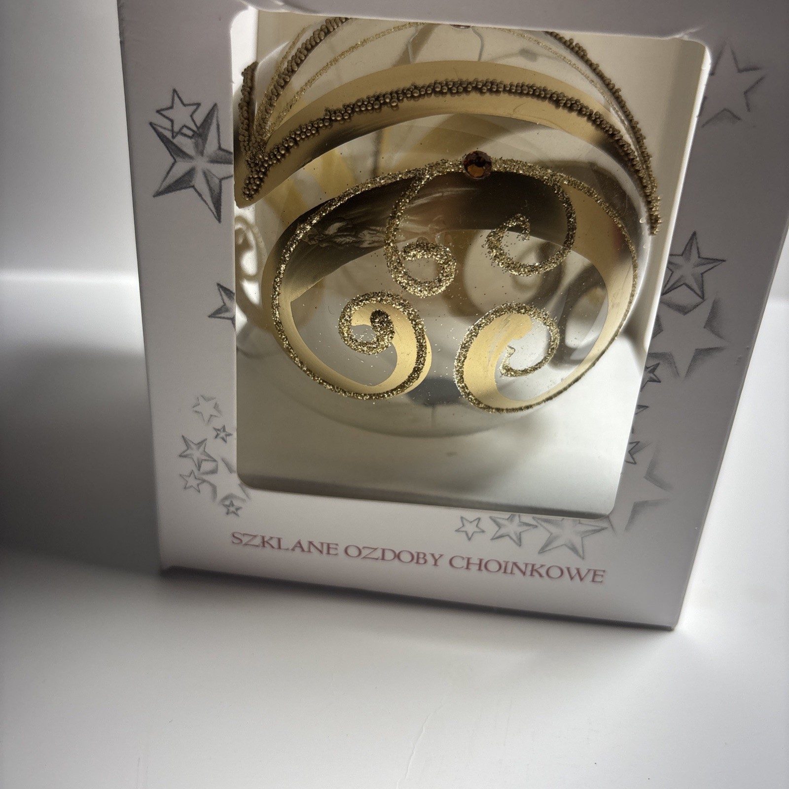 Vitbis Glass Ornament Poland Gold Glitter Pattern