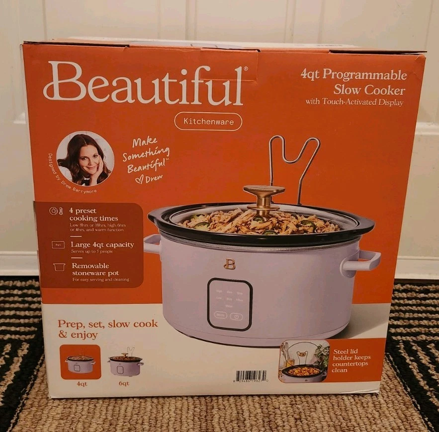 Beautiful 4Qt Slow Cooker w Touch-Activated Display, Lavender by Drew Barrymore