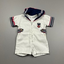 Vintage 80s Sailor Romper Kids 6-9M White Nautical Navy Zip Front One Piece