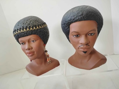 1960s Vintage Black Collectible Male & Female Heads Afro Hair Styles Rare 8" - Picture 21 of 23