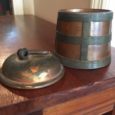 ANTIQUE COPPER Arts Crafts APOLLO STUDIOS Pipe Tobacco jar container  humidor