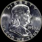 1959 Franklin Half Dollar Brilliant UNC, Type 2, PL Reverse, As Shown 058