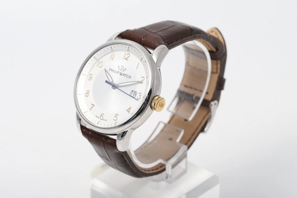 Reloj Philip Watch 40 mm esfera blanca fecha caja acero inoxidable reloj para hombre Foto 4 de 4